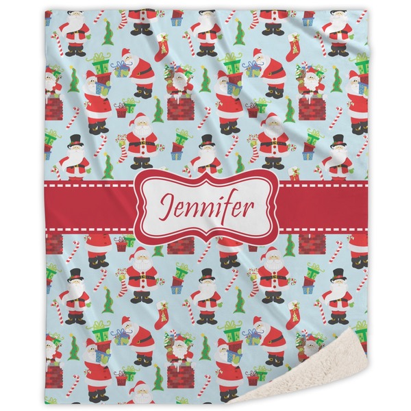 Custom Santa and Presents Sherpa Throw Blanket (Personalized)
