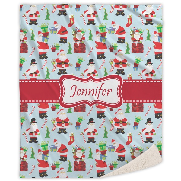 Custom Santa and Presents Sherpa Throw Blanket - 50"x60" w/ Name or Text