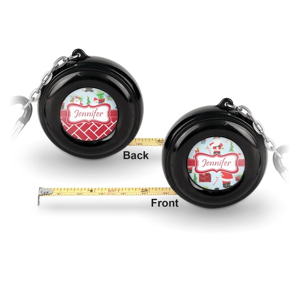 Santas w/ Presents 6-Ft Pocket Tape Measure with Carabiner Hook - Front and Back