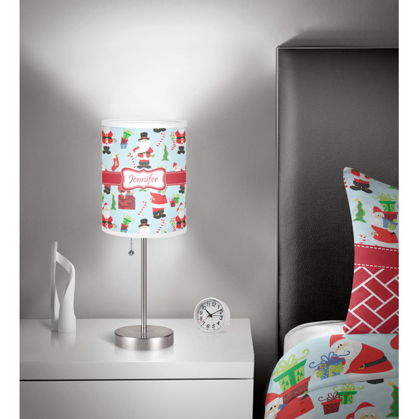 Santas w/ Presents 7 inch drum lamp shade - in room