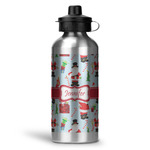 Santa and Presents Water Bottle - Aluminum - 20 oz - Silver (Personalized)
