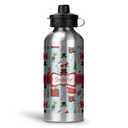Santa and Presents Water Bottle - Aluminum - 20 oz - Silver (Personalized)
