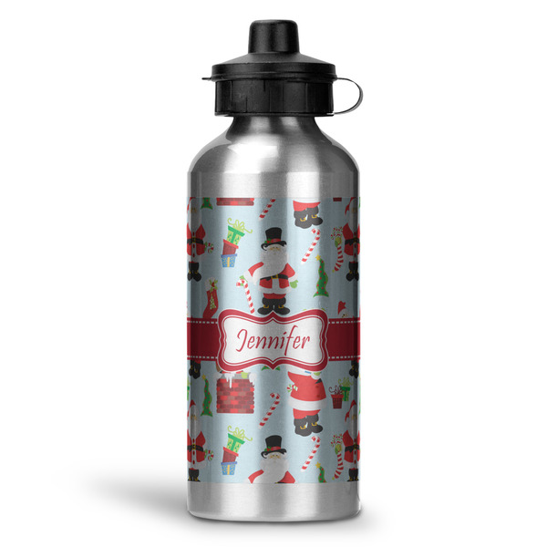 Custom Santa and Presents Water Bottle - Aluminum - 20 oz - Silver (Personalized)