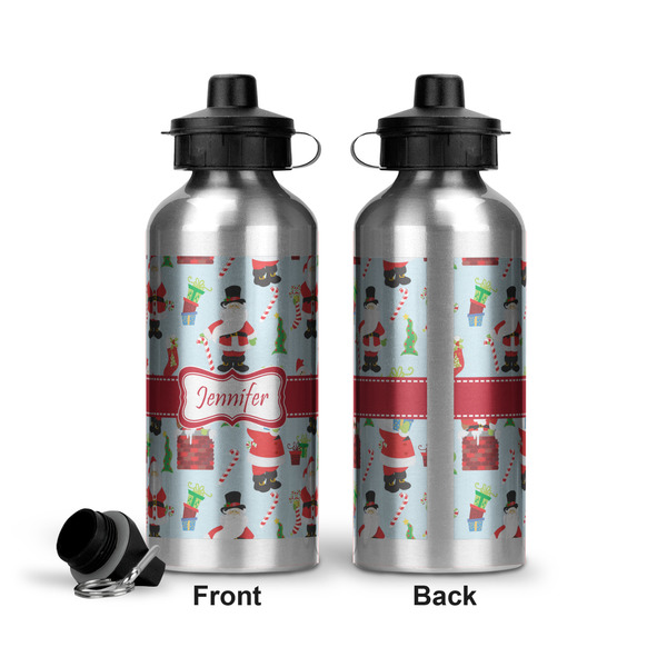 Santas w/ Presents Aluminum Water Bottle - Front and Back
