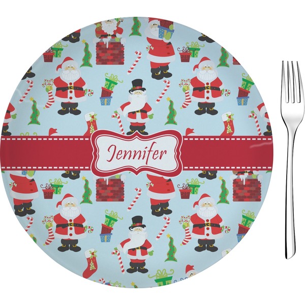 Custom Santa and Presents Glass Appetizer / Dessert Plate 8" (Personalized)