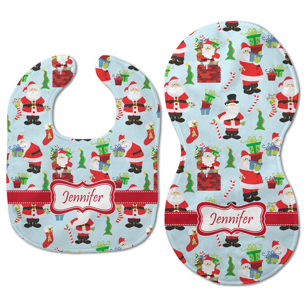 Santas w/ Presents Baby Bib & Burp Set - Approval (new bib & burp)