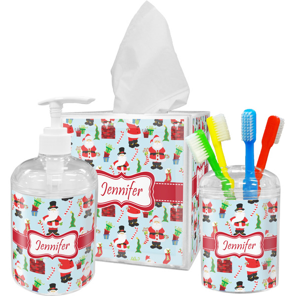 Santas w/ Presents Bathroom Accessories Set (Personalized)