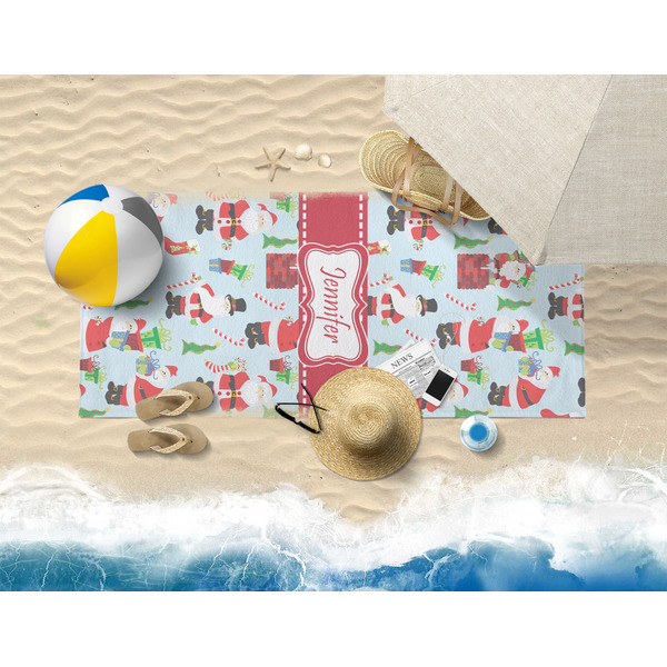 Santas w/ Presents Beach Towel Lifestyle