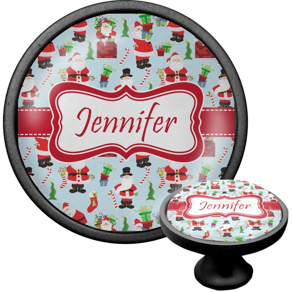 Custom Santa and Presents Cabinet Knob (Black) (Personalized)