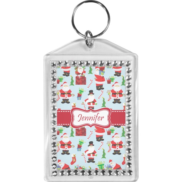 Custom Santa and Presents Bling Keychain w/ Name or Text