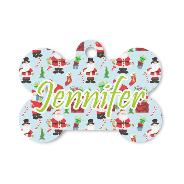 Custom Santa and Presents Bone Shaped Dog ID Tag - Small (Personalized)