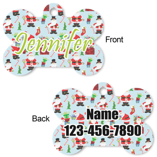 Santas w/ Presents Bone Shaped Dog Tag - Front & Back
