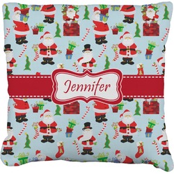 Santa and Presents Faux-Linen Throw Pillow 16" w/ Name or Text