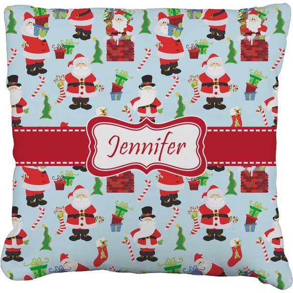 Custom Santa and Presents Faux-Linen Throw Pillow 16" w/ Name or Text