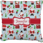 Santa and Presents Faux-Linen Throw Pillow 18" w/ Name or Text
