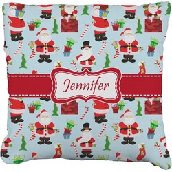 Santa and Presents Faux-Linen Throw Pillow 18" w/ Name or Text