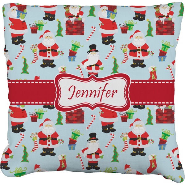 Custom Santa and Presents Faux-Linen Throw Pillow 18" w/ Name or Text