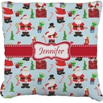 Santa and Presents Faux-Linen Throw Pillow 20" w/ Name or Text