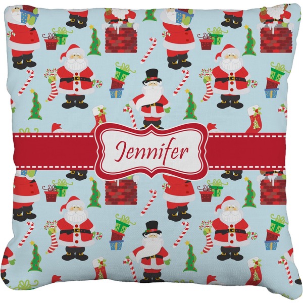 Custom Santa and Presents Faux-Linen Throw Pillow 20" w/ Name or Text