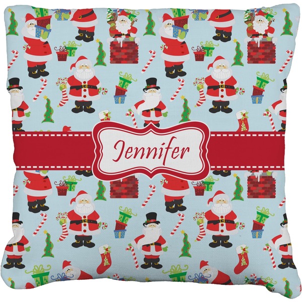 Custom Santa and Presents Faux-Linen Throw Pillow 26" w/ Name or Text