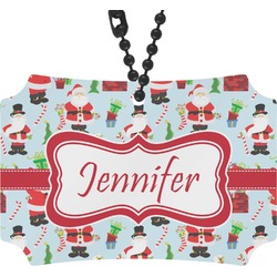 Santa and Presents Rear View Mirror Ornament w/ Name or Text