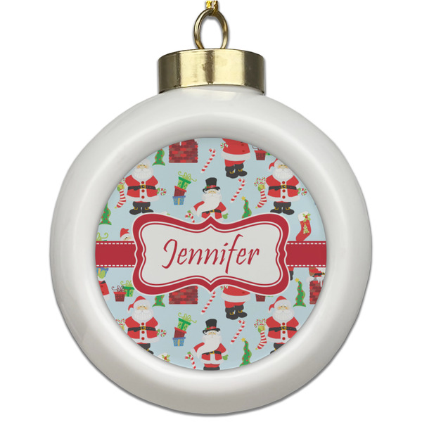 Custom Santa and Presents Ceramic Ball Ornament (Personalized)