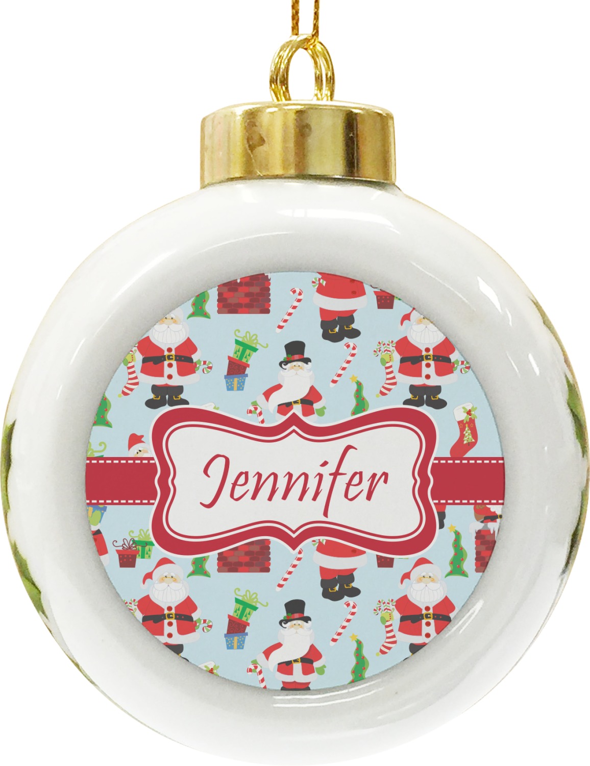 Santas w/ Presents Ceramic Ball Ornament (Personalized) YouCustomizeIt