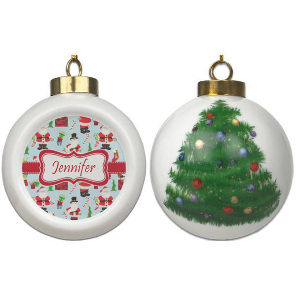 Santas w/ Presents Ceramic Christmas Ornament - X-Mas Tree (APPROVAL)