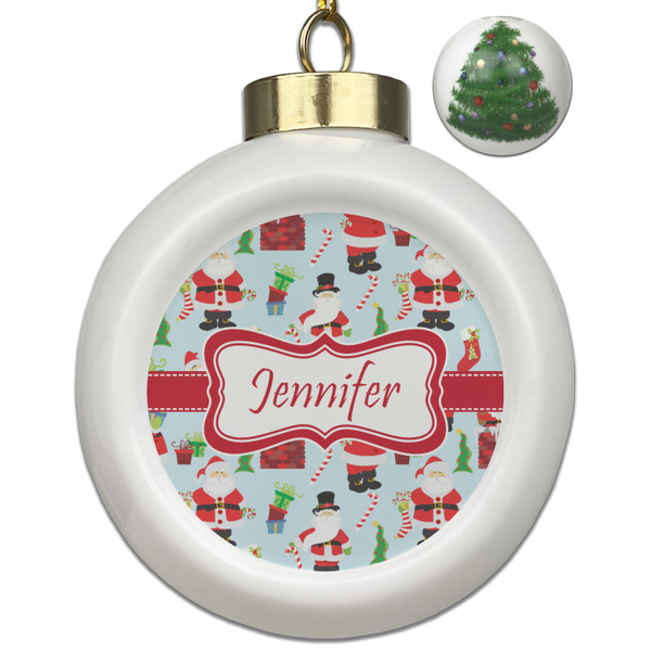 Custom Santa and Presents Ceramic Ball Ornament - Christmas Tree (Personalized)