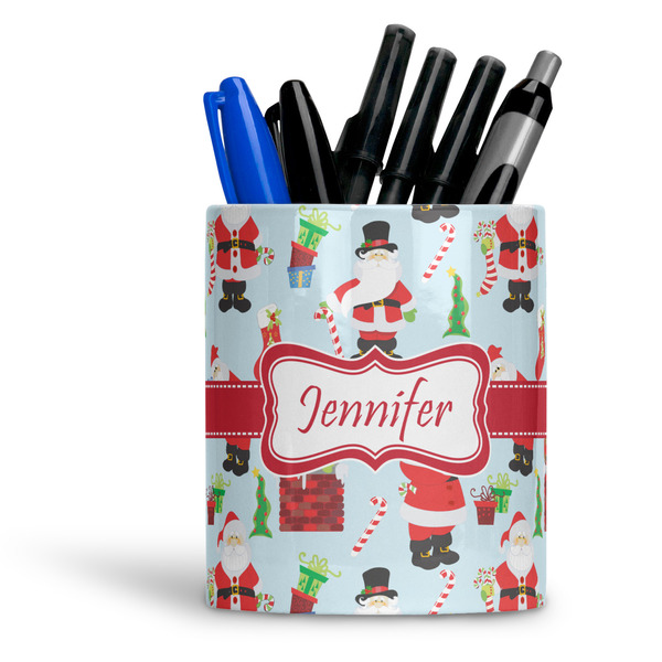 Custom Santa and Presents Ceramic Pen Holder