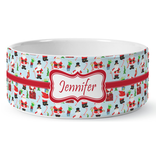 Custom Santa and Presents Ceramic Dog Bowl (Personalized)