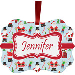 Santa and Presents Metal Frame Ornament - Double Sided w/ Name or Text