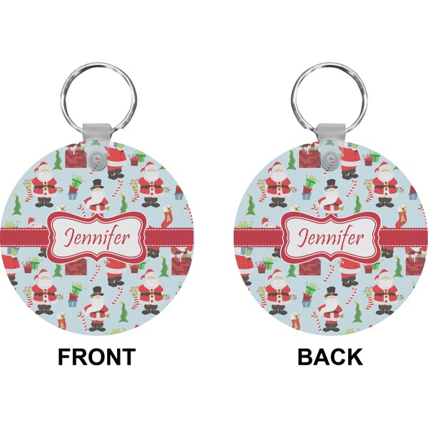 Santas w/ Presents Circle Keychain (Front + Back)