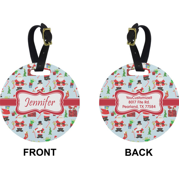 Santas w/ Presents Circle Luggage Tag (Front + Back)