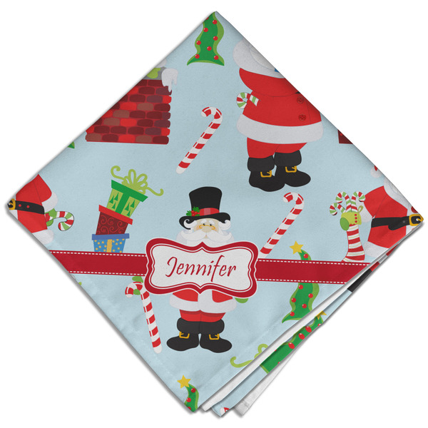 Custom Santa and Presents Cloth Dinner Napkin - Single w/ Name or Text