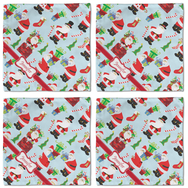 Santas w/ Presents Cloth Napkins - Personalized Lunch (APPROVAL) Set of 4