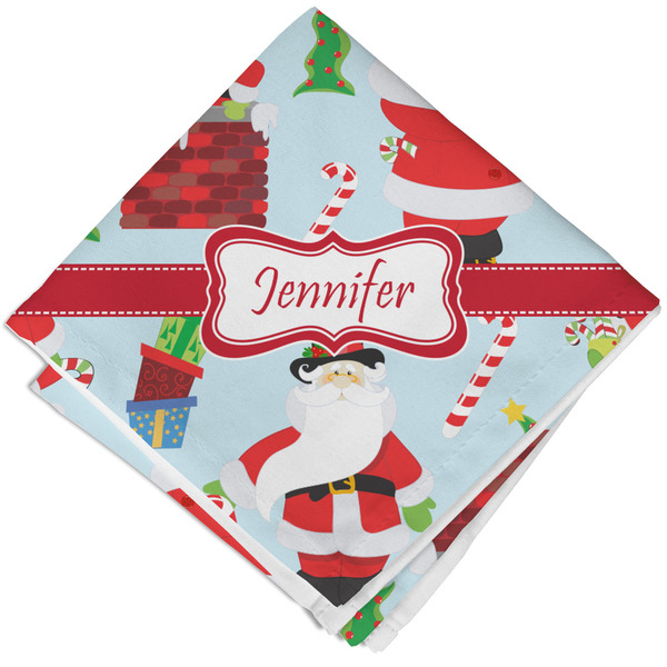 Custom Santa and Presents Cloth Cocktail Napkin - Single w/ Name or Text