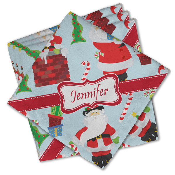 Custom Santa and Presents Cloth Cocktail Napkins - Set of 4 w/ Name or Text