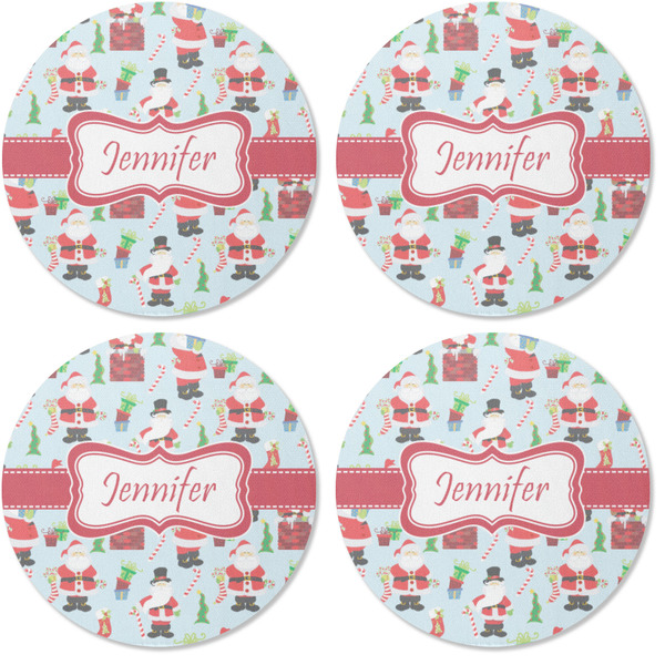 Santas w/ Presents Coaster Round Rubber Back - Apvl