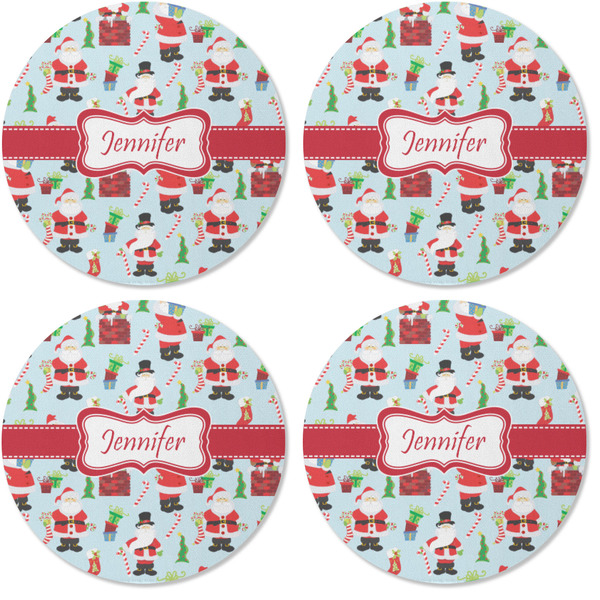 Santas w/ Presents Coaster Round Rubber Back - Apvl