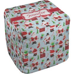 Santa and Presents Cube Pouf Ottoman - 18" w/ Name or Text