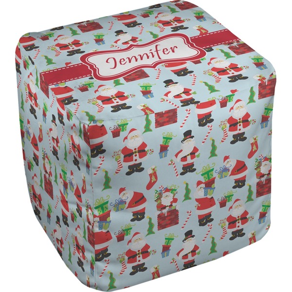 Custom Santa and Presents Cube Pouf Ottoman - 18" w/ Name or Text