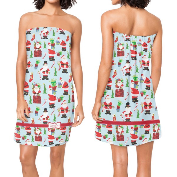 Santas w/ Presents Custom Bath Wrap - Front & Back View