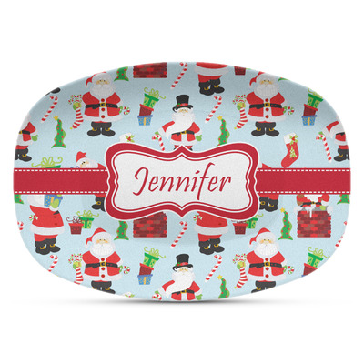 Custom Santa and Presents Plastic Platter - Microwave & Oven Safe Composite Polymer (Personalized)