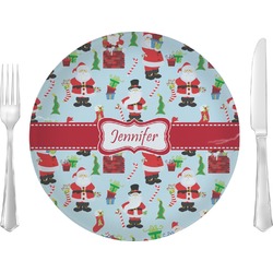 Santa and Presents 10" Glass Lunch / Dinner Plates - Single or Set (Personalized)