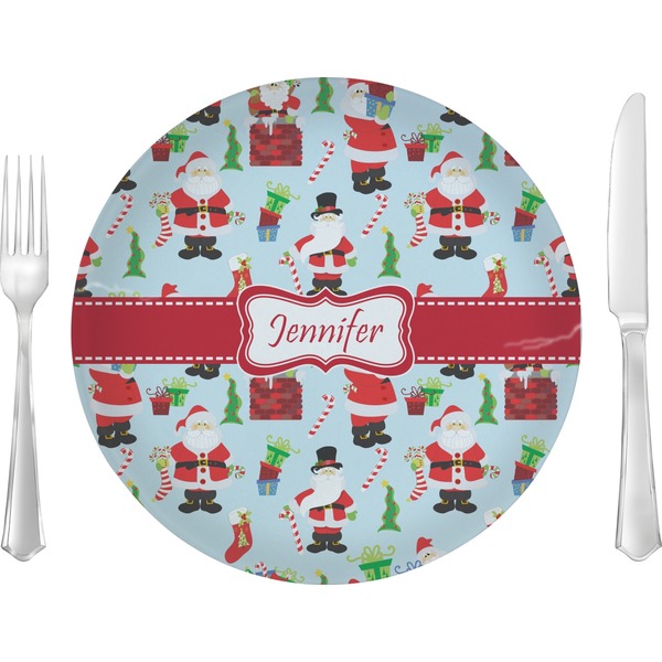 Custom Santa and Presents Glass Lunch / Dinner Plate 10" (Personalized)
