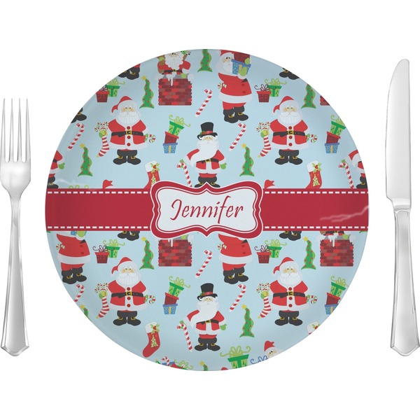 Custom Santa and Presents 10" Glass Lunch / Dinner Plates - Single or Set (Personalized)
