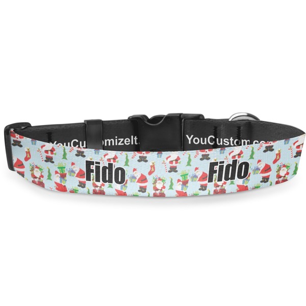 Custom Santa and Presents Deluxe Dog Collar - Medium (11.5" to 17.5") (Personalized)