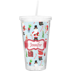 Santa and Presents Double Wall Tumbler with Straw (Personalized)
