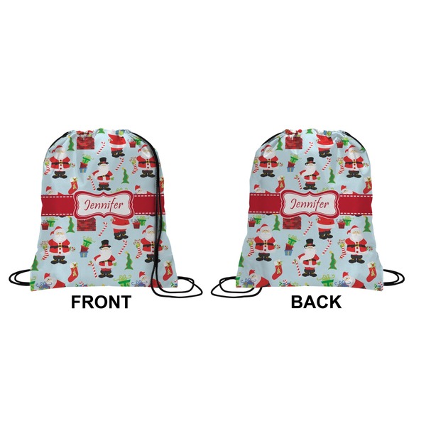 Santas w/ Presents Drawstring Backpack Front & Back Small